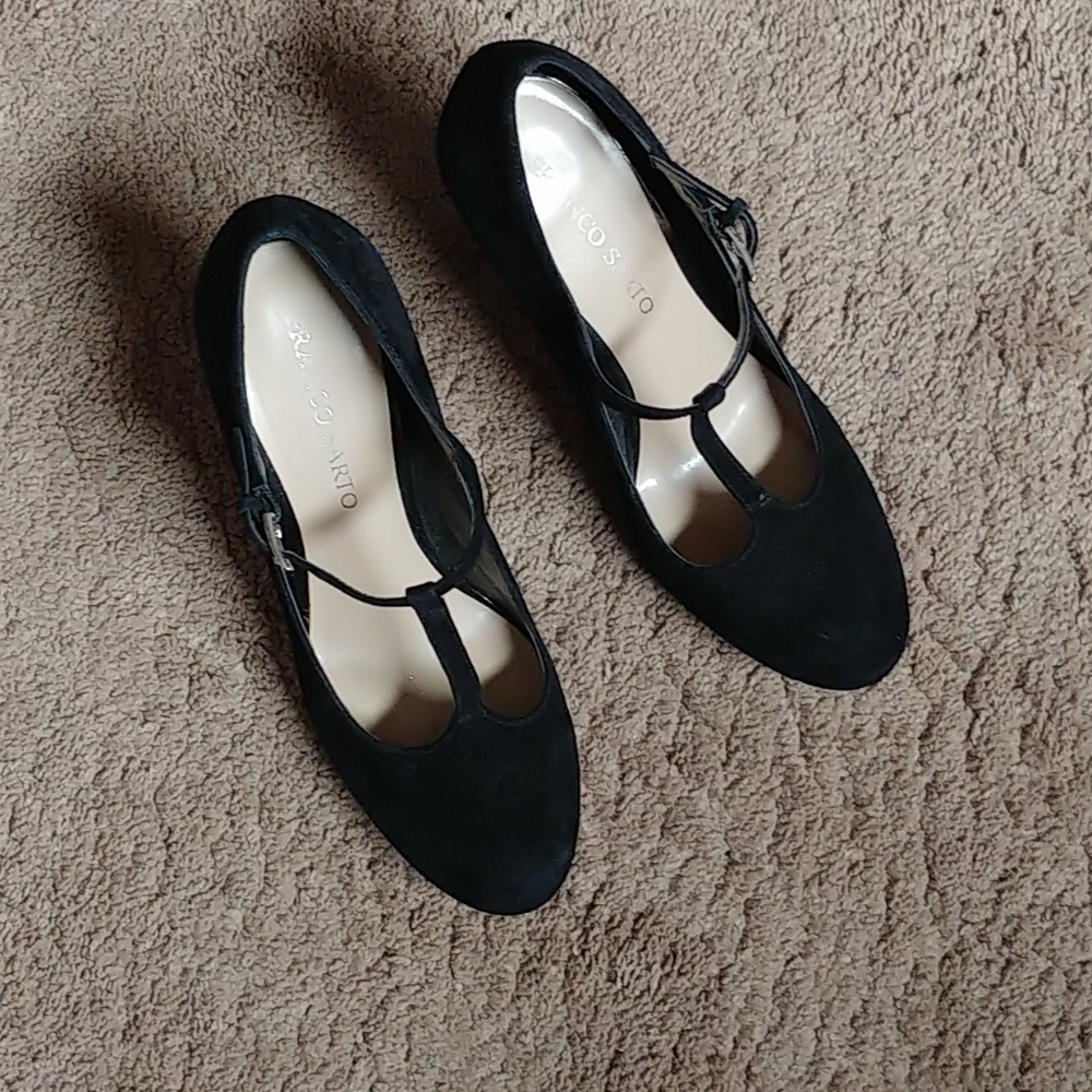 Franco Sarto Black suede T- strap heels - Picture 2 of 4